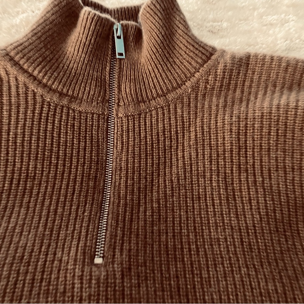 Quince cashmere half zip Cozy Ribbed Cropped Sweater - Brown - Picture 2 of 6